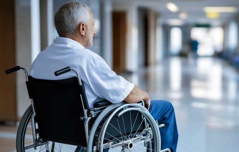 Older adults doing seated exercises together in a bright assisted living activity room.